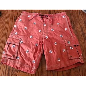CREMIEUX‎ Sandals Embroidered Swim Trunks Mens Swimwear Shorts Sz M Coral 34 x 8